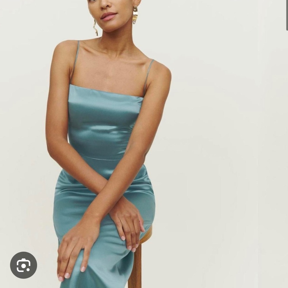 Reformation Frankie Silk Dress in Verdigris